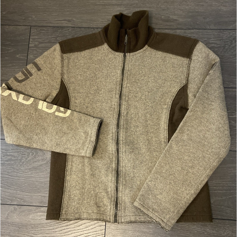 Gsus Industries Cross Printed Wool Blend Full Zip Sweater Jacket | Men's L